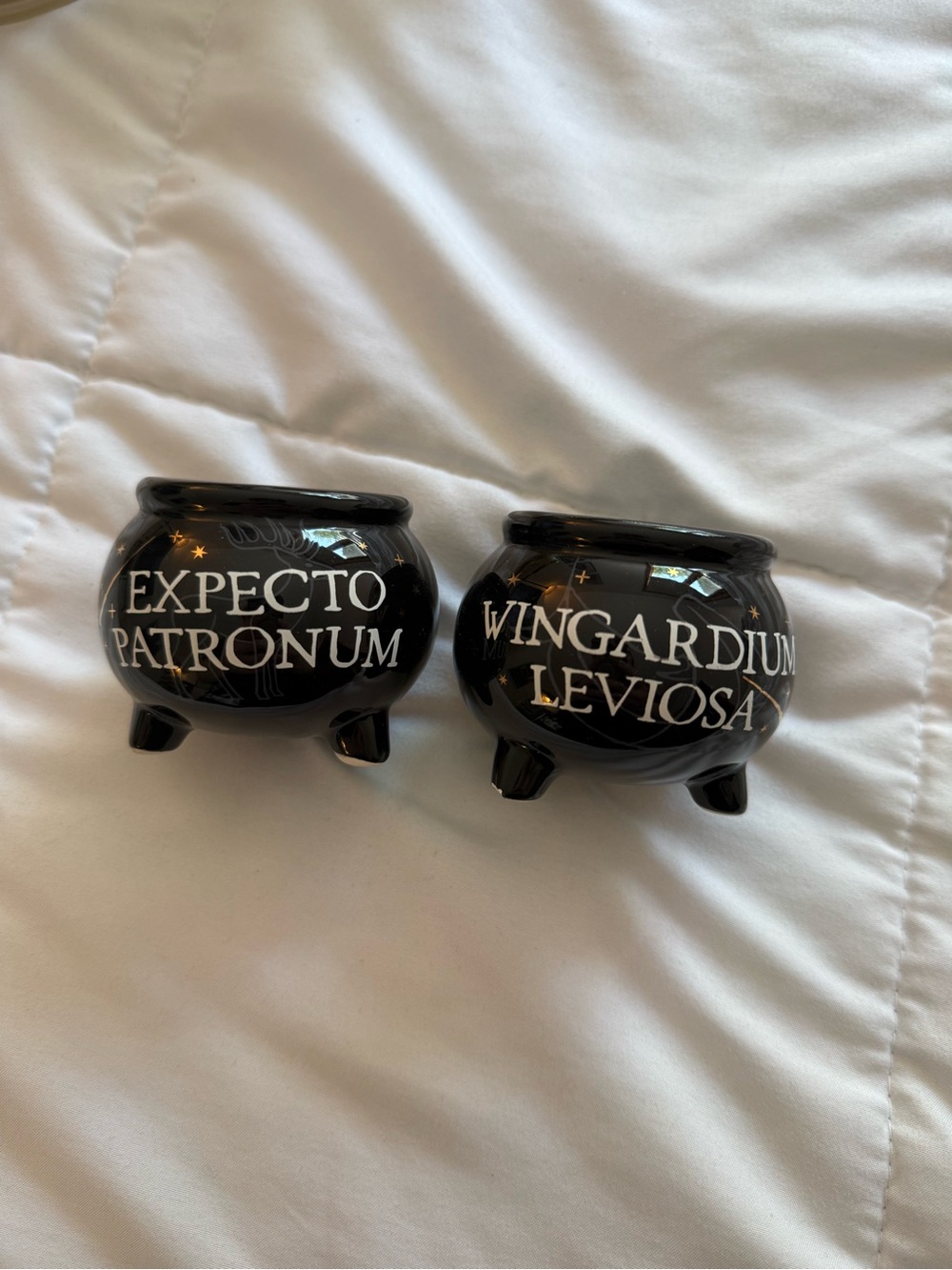 Set of Two Black Mini Cauldrons happy potter